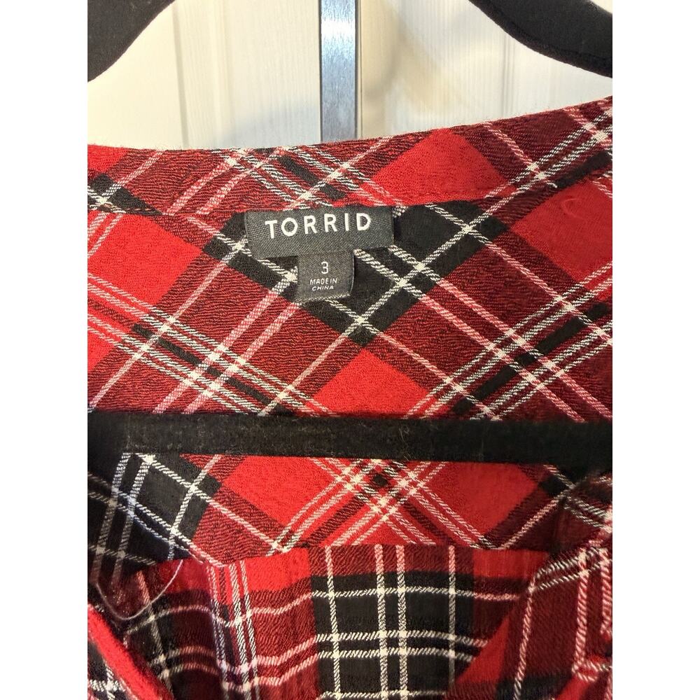 Torrid Red Black Plaid Pullover Flannel Blouse Size 3x - Picture 4 of 6